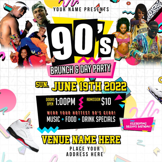 90's Brunch Day Party Flyer Editable Template