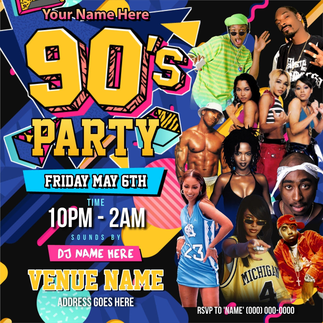 90s Party (Night) Invitation – Editable Template (Corjl Design)