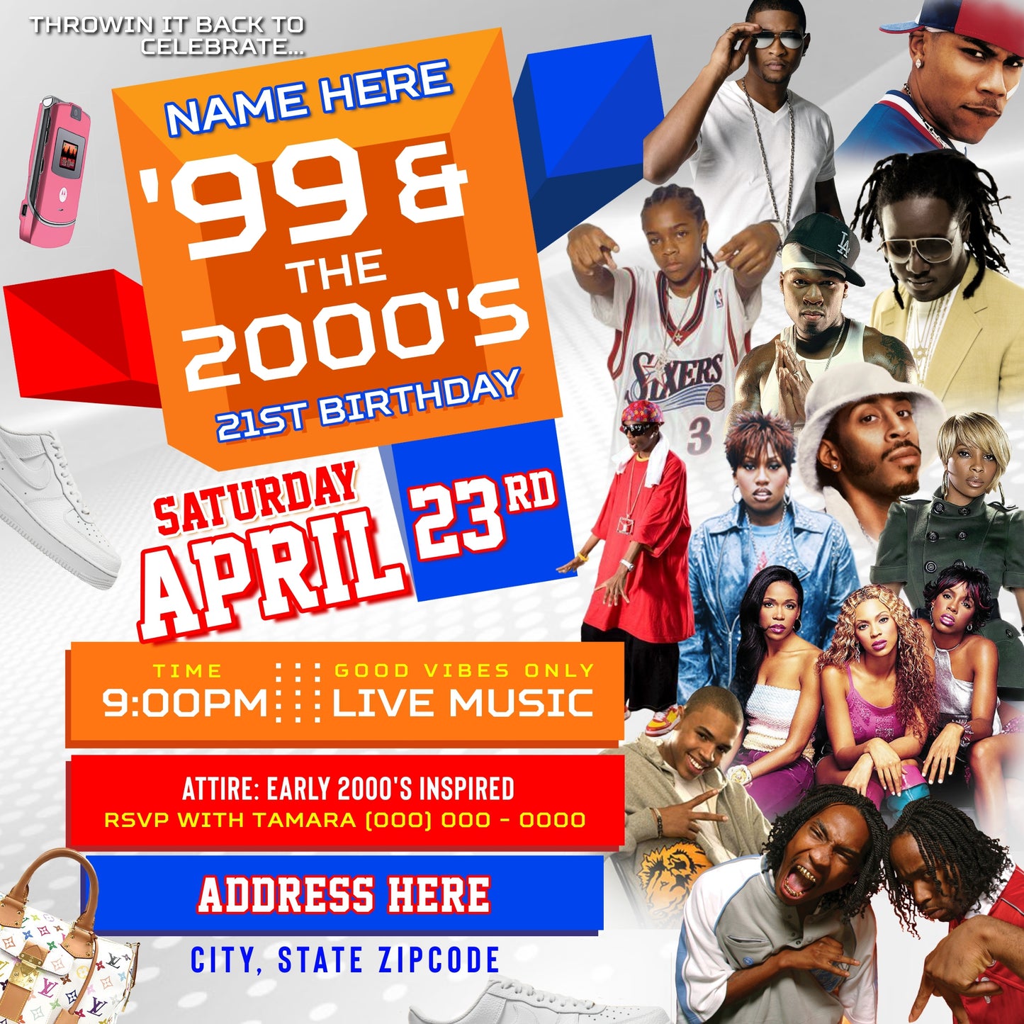 99 and the 2000s Birthday Party Invitation – Editable Template (Corjl Design)