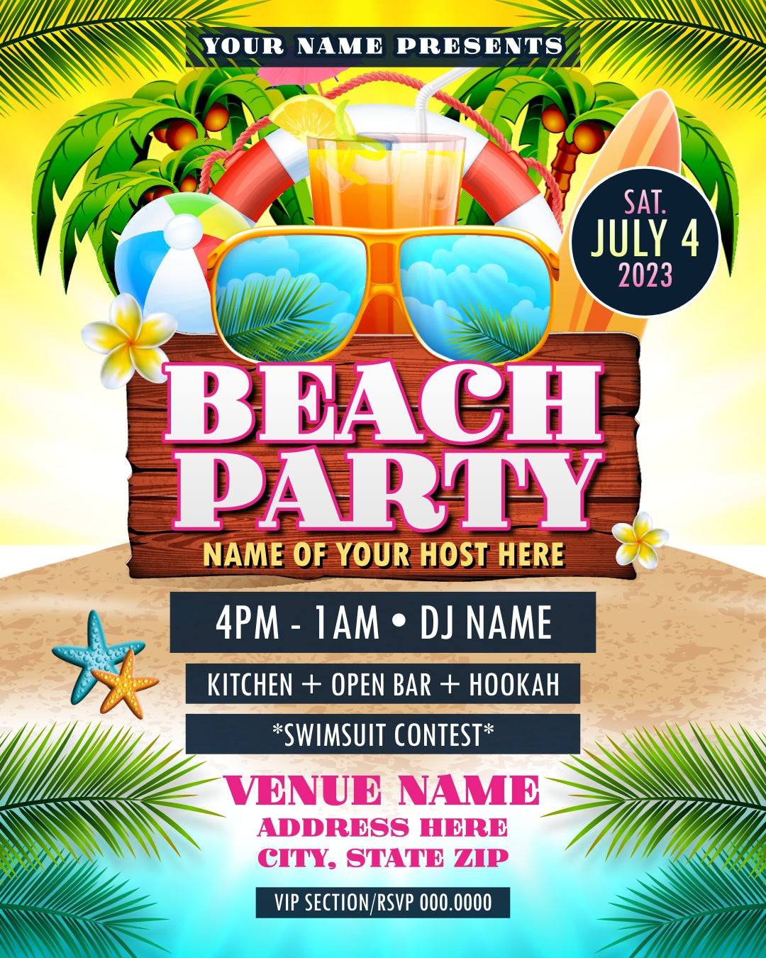 Beach Party Flyer Editable Template