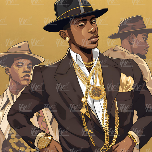 Alpha Phi Alpha Man Wearing Black Suit and Hat Inspired Digital Illustration
