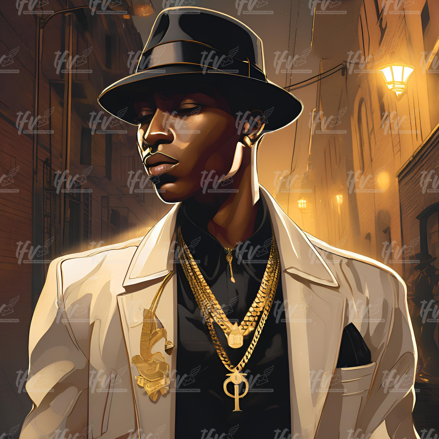 Alpha Phi Alpha Man Wearing Jewelry and Black Hat Inspired Digital Illustration