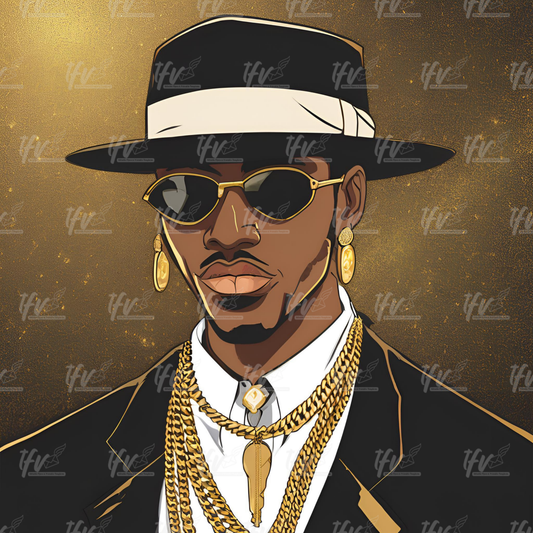 Alpha Phi Alpha Man Wearing Sunglasses and Black Hat Inspired Digital Illustration