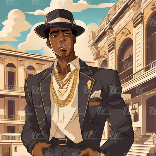 Alpha Phi Alpha Man Wearing Sunglasses and Black Hat Digital Illustration