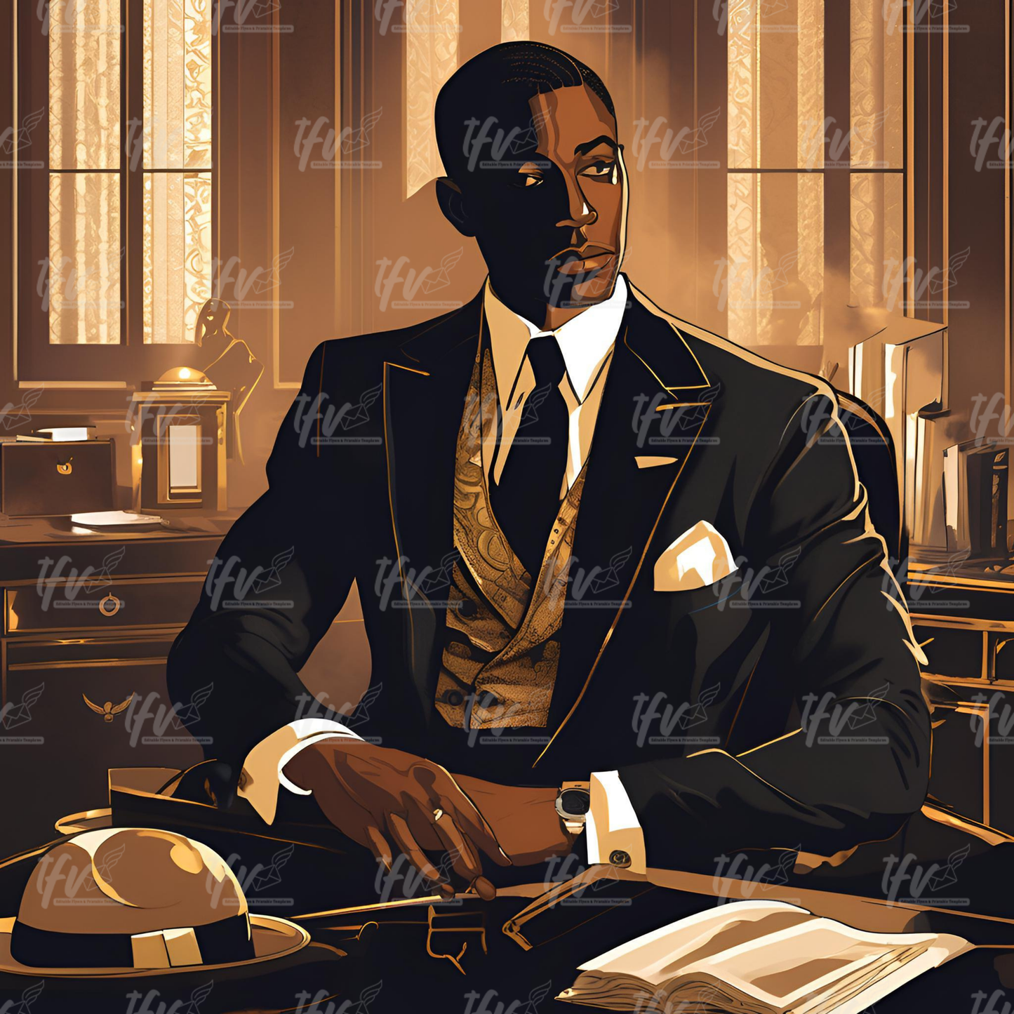 Alpha Phi Alpha Man Sitting In A Black Suit Inspired Digital Illustration