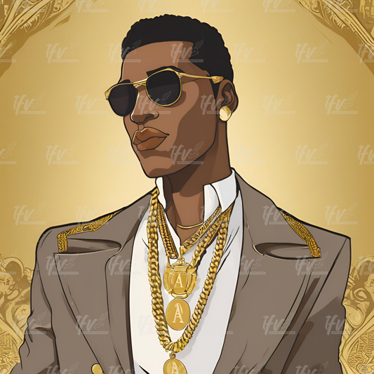 Alpha Phi Alpha Man Wearing Gold Jewelry Inspired Digital Illustration