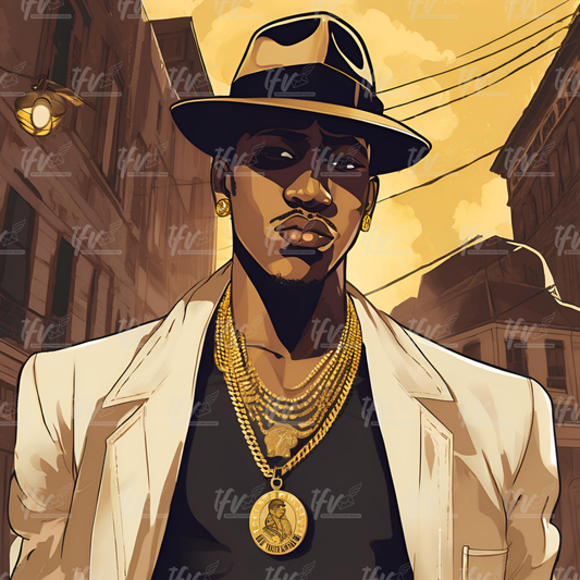 Alpha Phi Alpha Man Wearing White Suit and Jewelry Inspired Digital Illustration