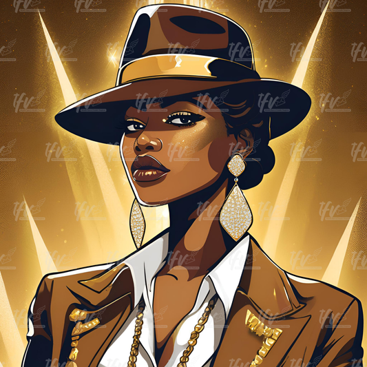Black Sorority Woman Wearing Hat Digital Illustration