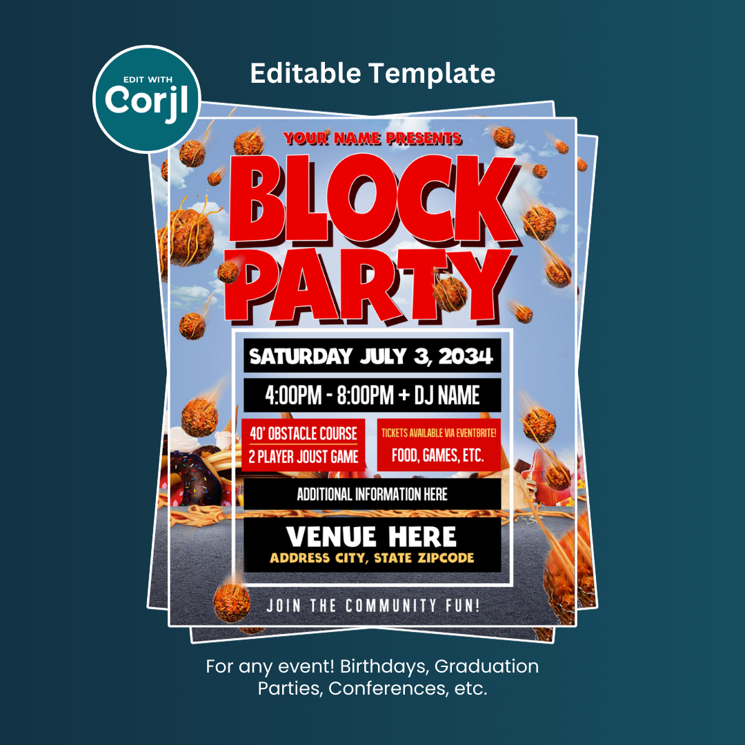Block Party Flyer Template Editable Template (Cloudy w/ A Chance)