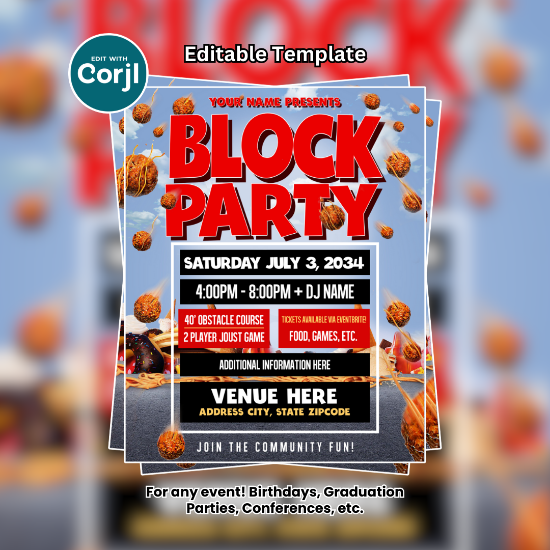 Block Party Flyer Template Editable Template (Cloudy w/ A Chance)