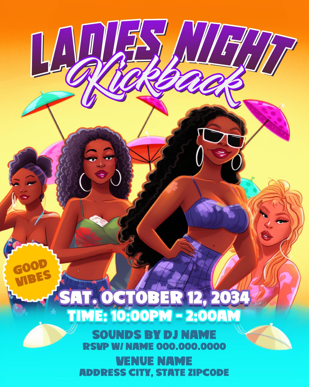 Ladies Night Party Flyer Editable Template (Corjl Design)