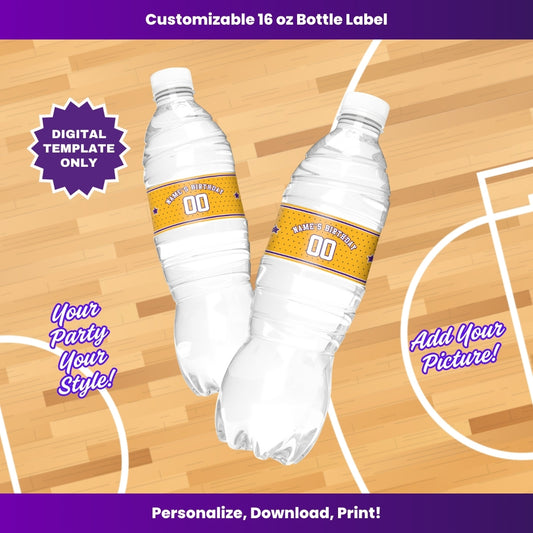 Lakers 16oz Water Bottle Labels – Editable Template (Canva Design)