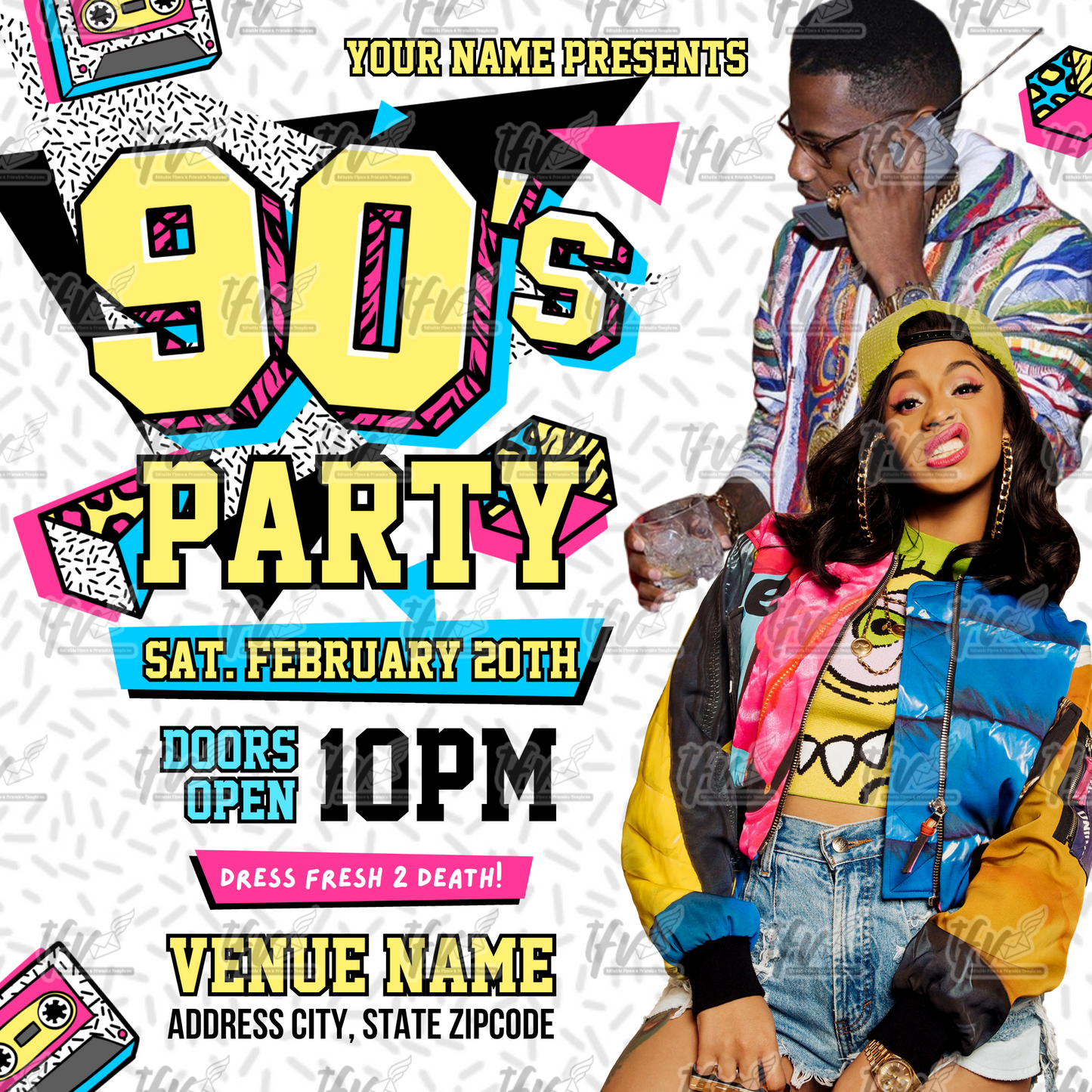 90s Retro Vibe Party Invitation Editable Canva Template