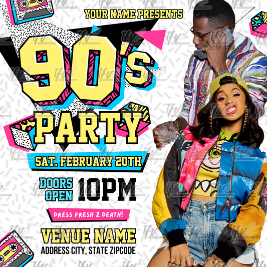90s Retro Vibe Party Invitation Editable Canva Template