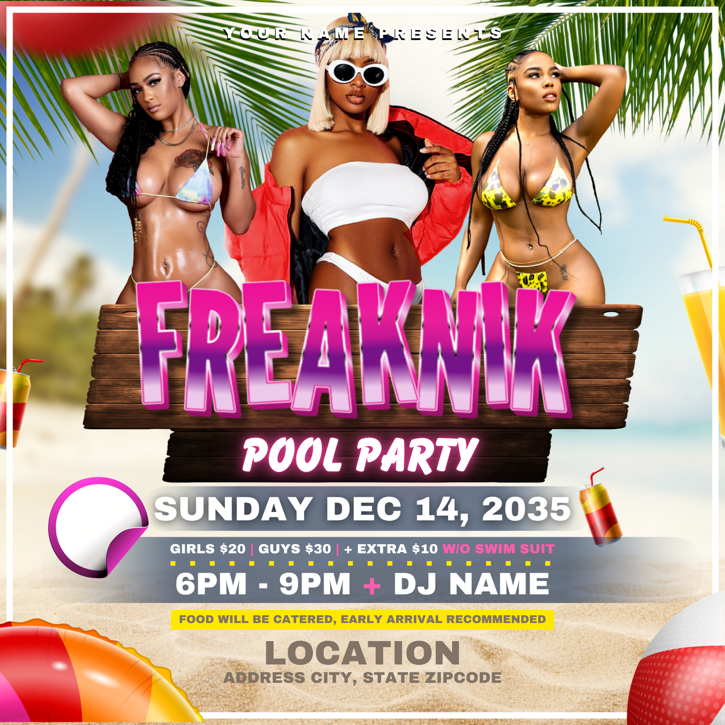 Freaknik Beach Party Flyer - Editable Canva Template