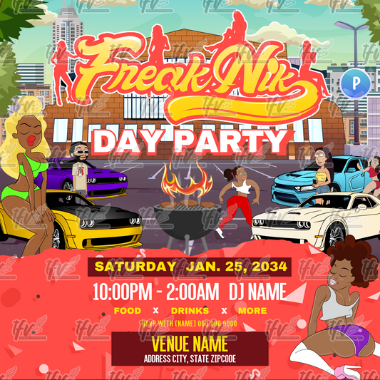 Freaknik Day Party Invitation Editable Canva Template