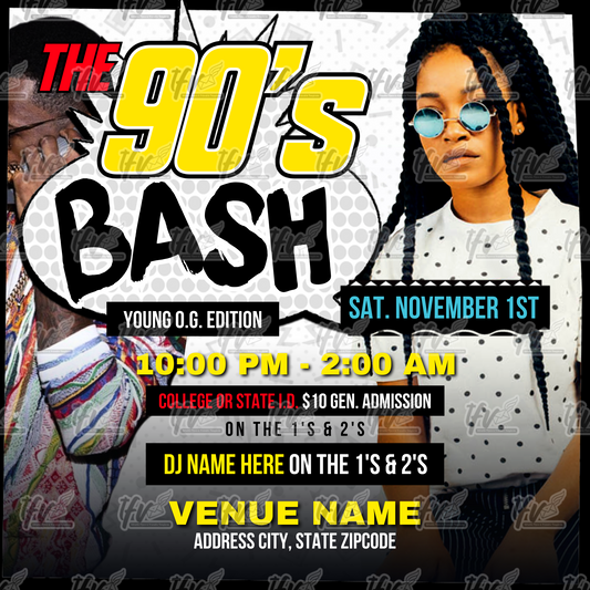 The 90's Bash Party Invitation Editable Canva Template