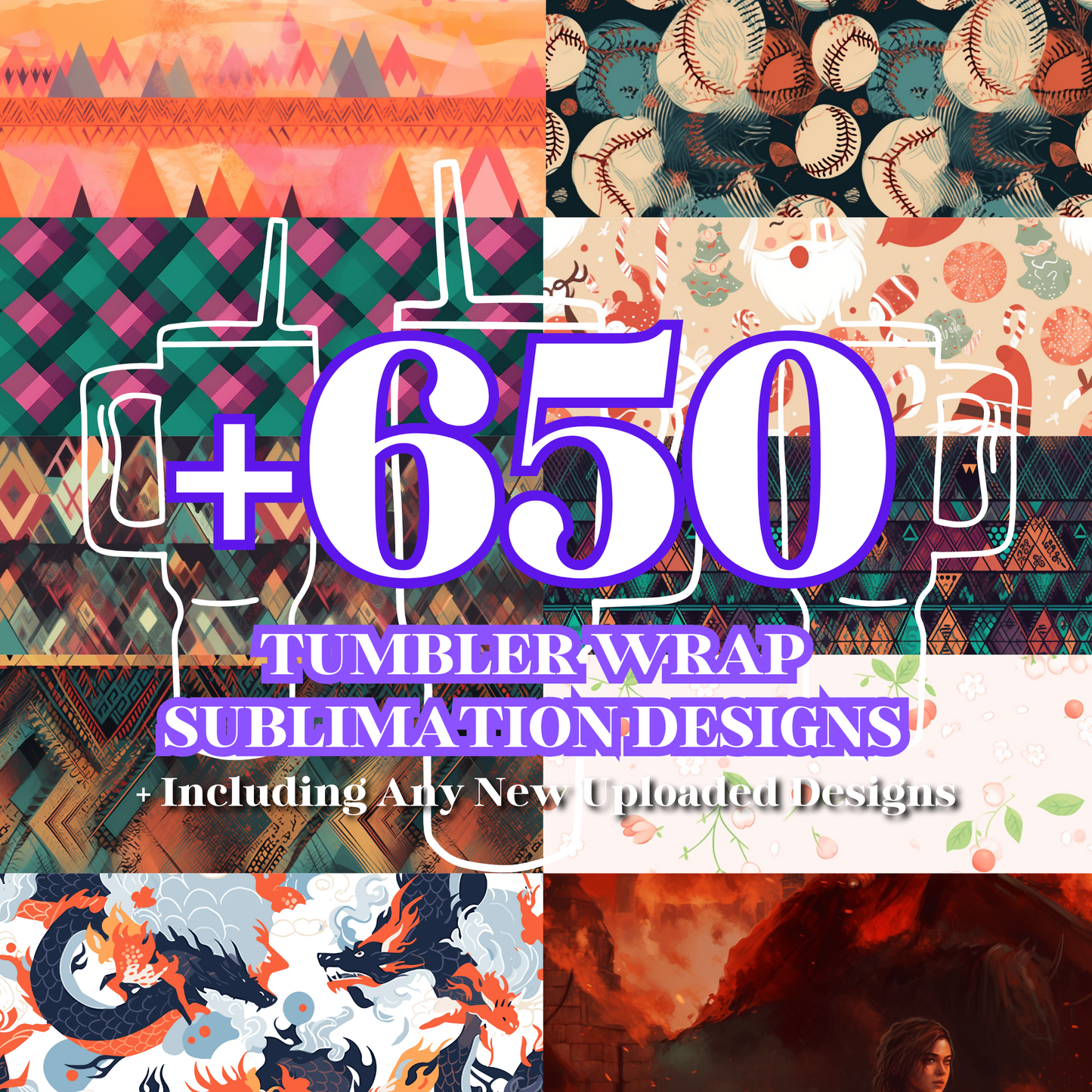 20 Oz Skinny Tumbler Sublimation Wrap Design Bundle