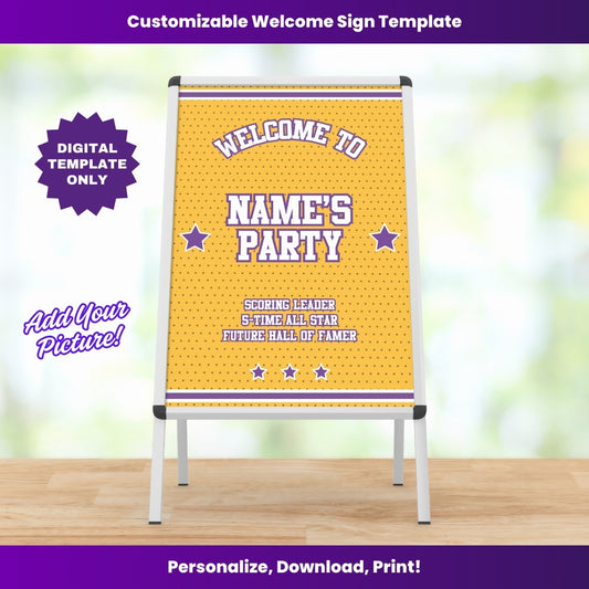 Lakers Party Welcome Sign – Editable Template (Canva Design)