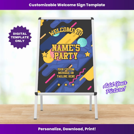 Neon Rave 90s Party Welcome Sign – Editable Template Canva Design