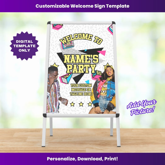 90s Retro Vibe Party Welcome Sign – Editable Template (Canva Design)