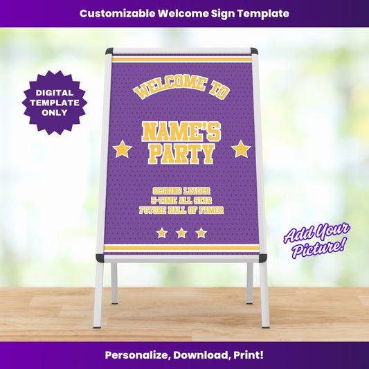 Laker Party Welcome Sign – Editable Template Canva Design