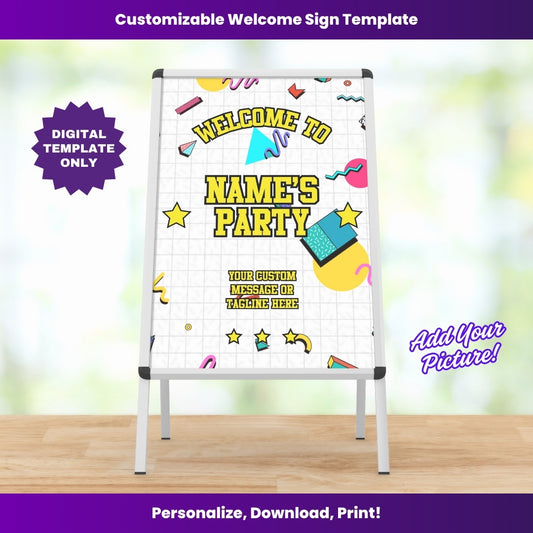 90s Brunch Party Welcome Sign – Editable Template (Canva Design)