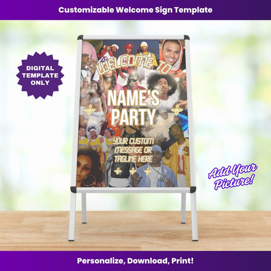 An Early 2000s Party Welcome Sign – Editable Template (Canva Design)