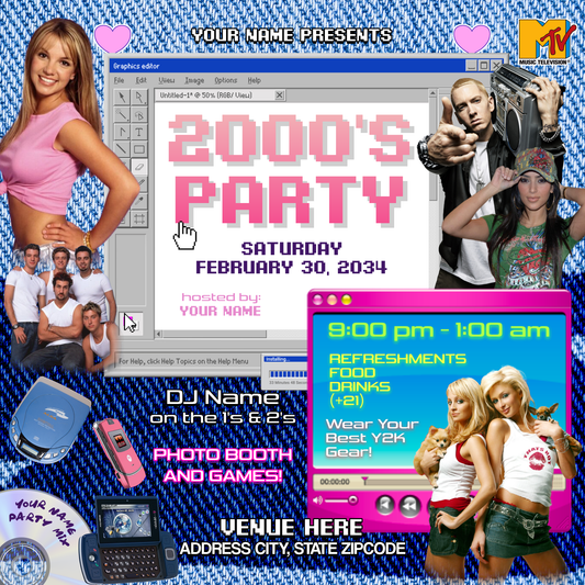 Y2K Birthday Flyer Editable Template (Style 3)