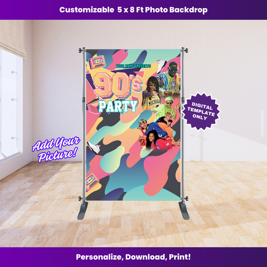 Abstract Swirl 90's Backdrop Editable Template (5x8 ft)