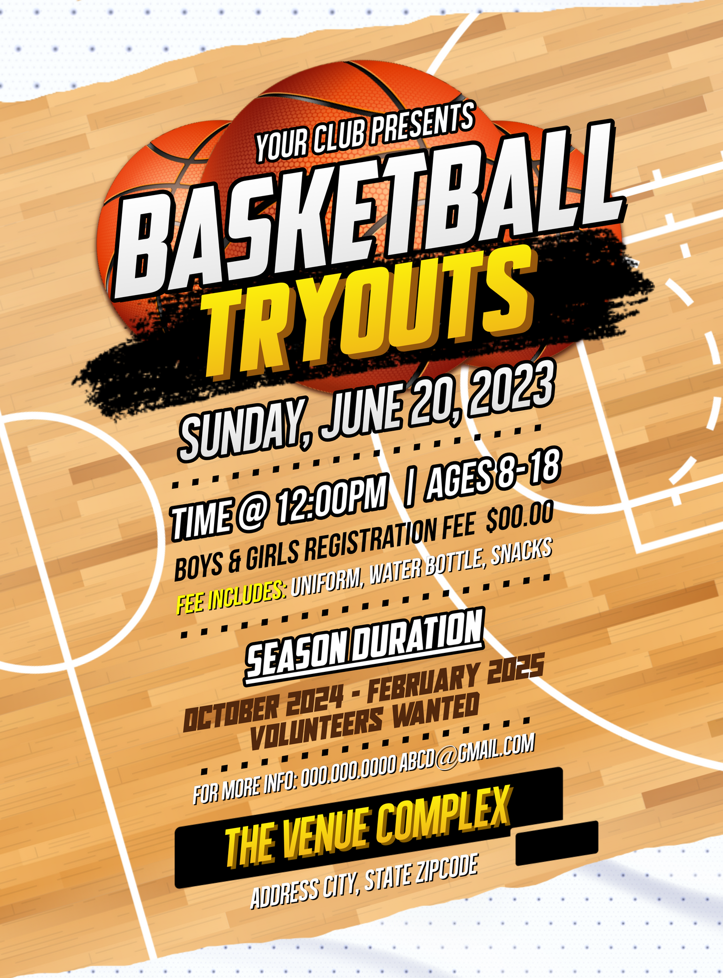 Basketball Tryouts Flyer Editable Template (8.5x11)