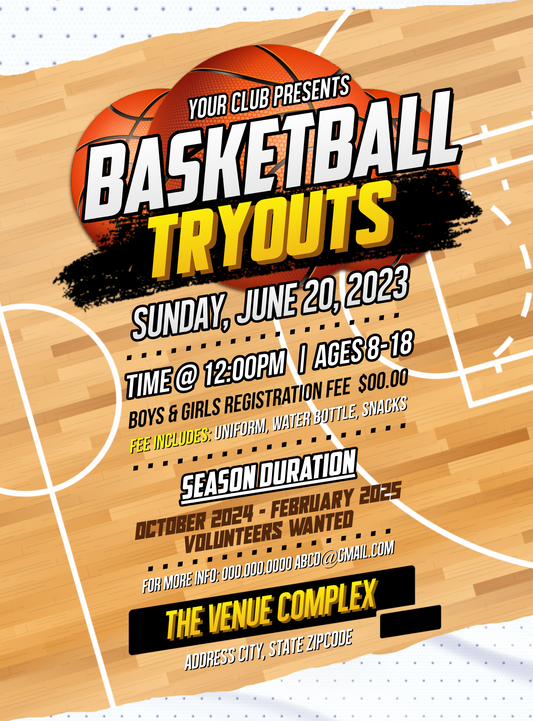 Basketball Tryouts Flyer Editable Template (8.5x11)