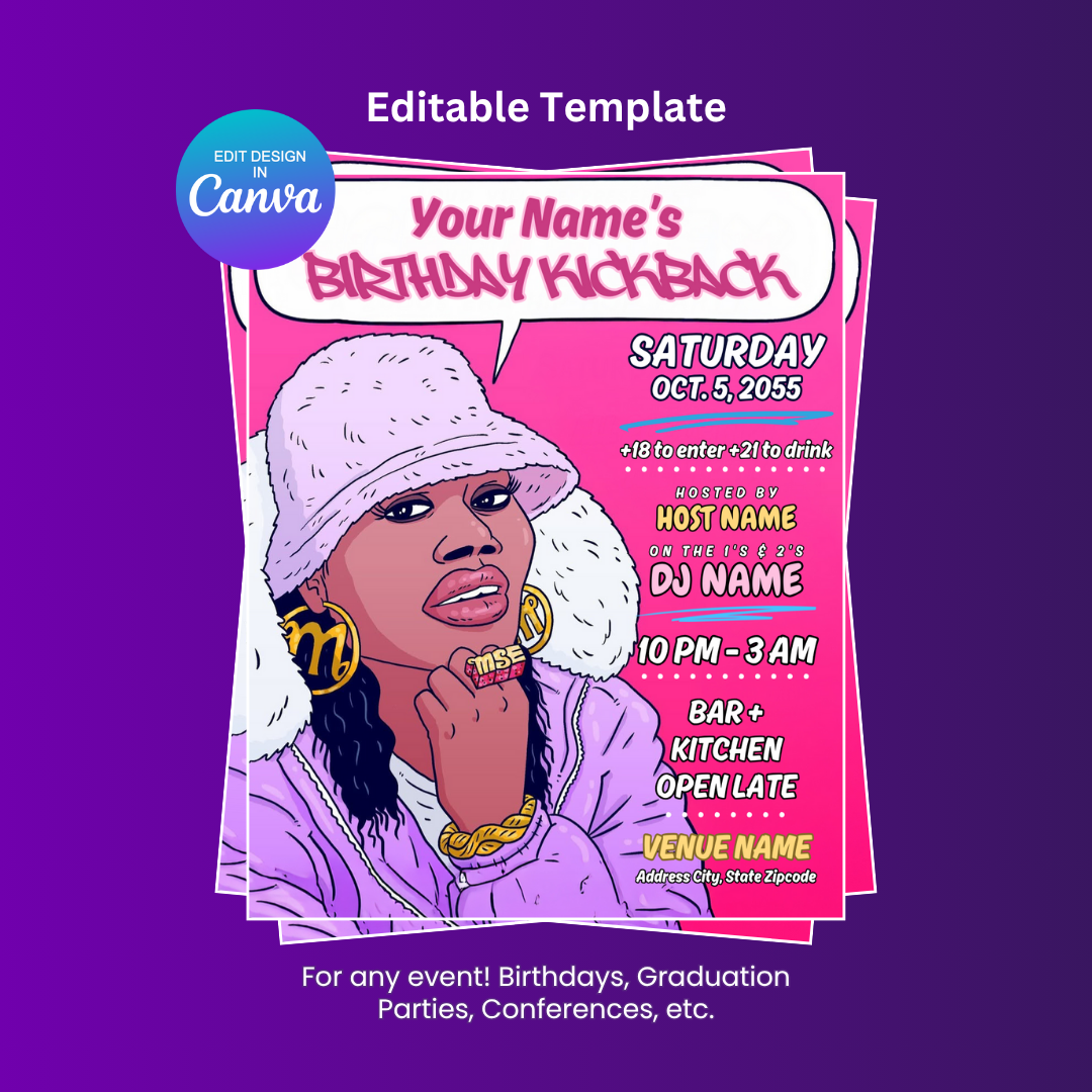 Hip Hop Birthday Kickback Invitation Editable Canva Template