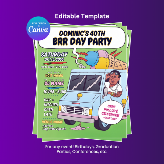 Brr Day Party Invitation Editable Canva Template