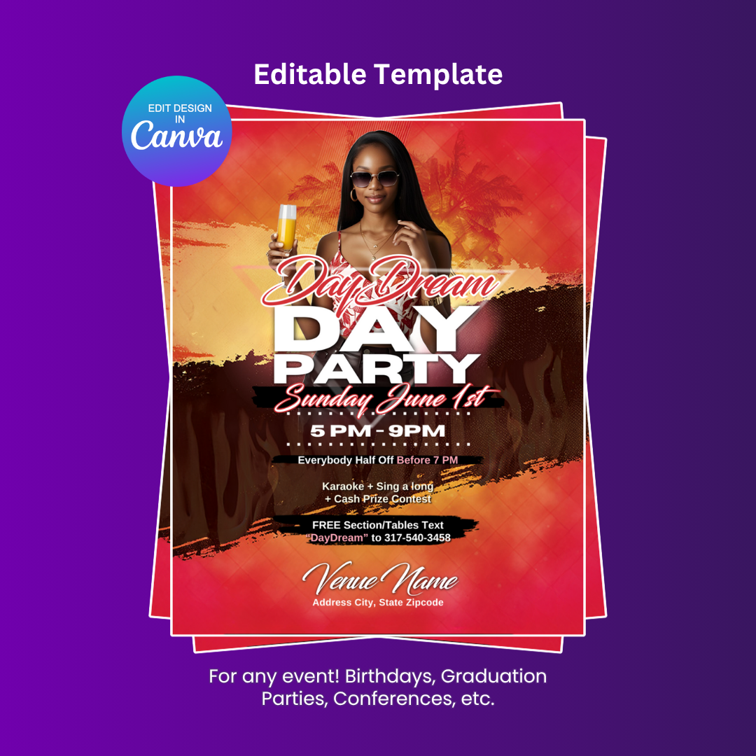 Day Dream Day Party Instagram Invitation Editable Canva Template