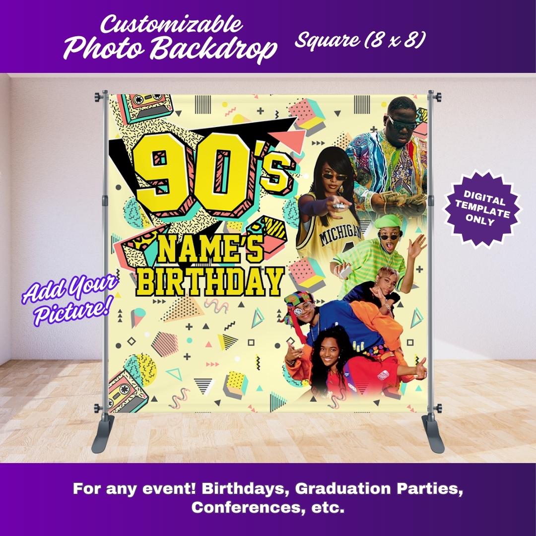 Fresh Prince 90s Party Backdrop Editable Canva Template (8x8 ft)