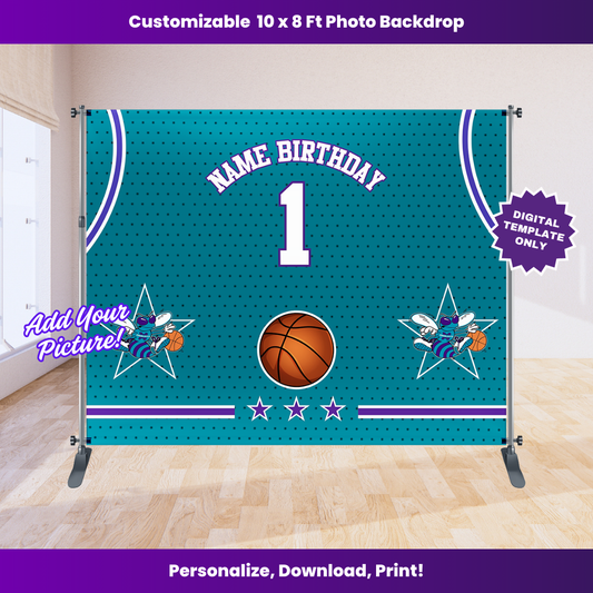 Hornets Basketball Birthday Backdrop Editable Template (10x8 ft)
