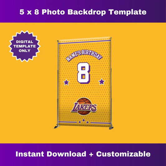 Laker Birthday Party 5 ft x 8 ft Photo Backdrop – Editable Template (Corjl Design)