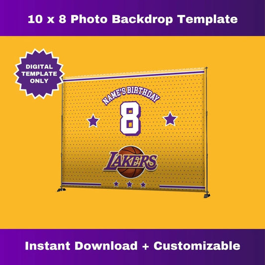 Lakers Birthday Party Photo Backdrop – Editable Template Corjl Design