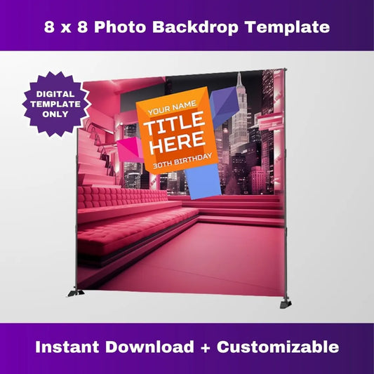 106 and Park Party 8 ft x 8 ft Photo Backdrop – Editable Template (Pink Design)