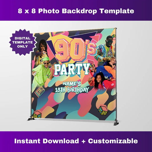 Abstract Swirl 90s Party Photo Backdrop – Editable Template Corjl Design