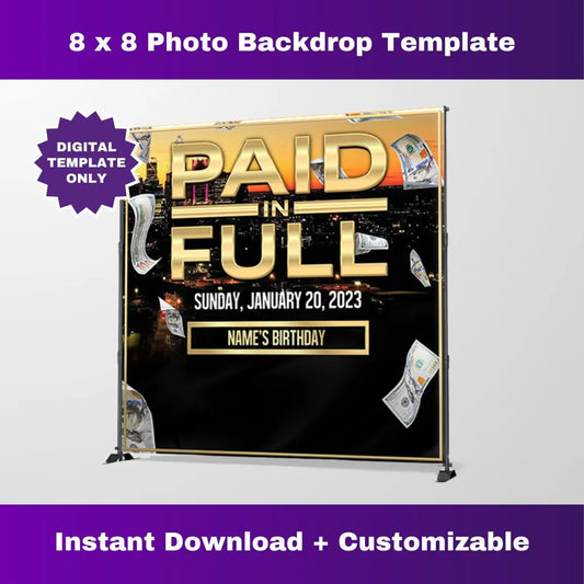 Sunset Paid in Full Photo Backdrop – Editable Template Corjl Design