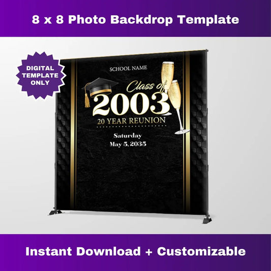 Class Reunion Photo Backdrop (Luxury Black and Gold) – Editable Template Corjl Design