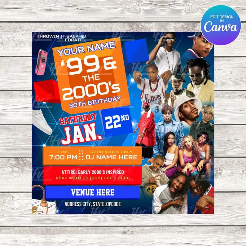Cool Blue 106 and Park Birthday Party Invitation - Editable Canva Template