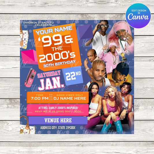106 and Park Flyer, 2000s Birthday Party (Light Purple) Flyer Editable Canva Template