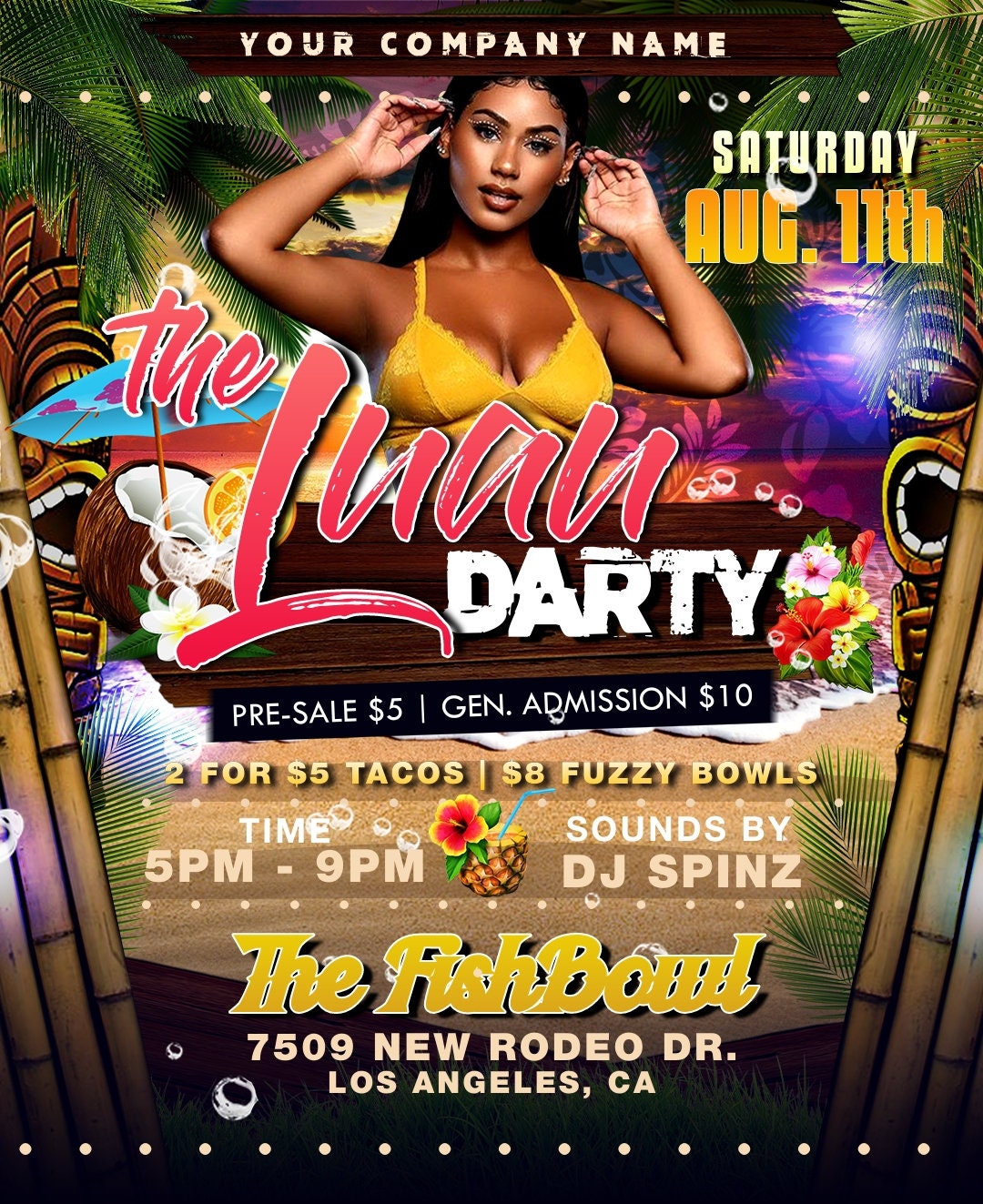 The Luau Aloha Pool Party Flyer Editable Template