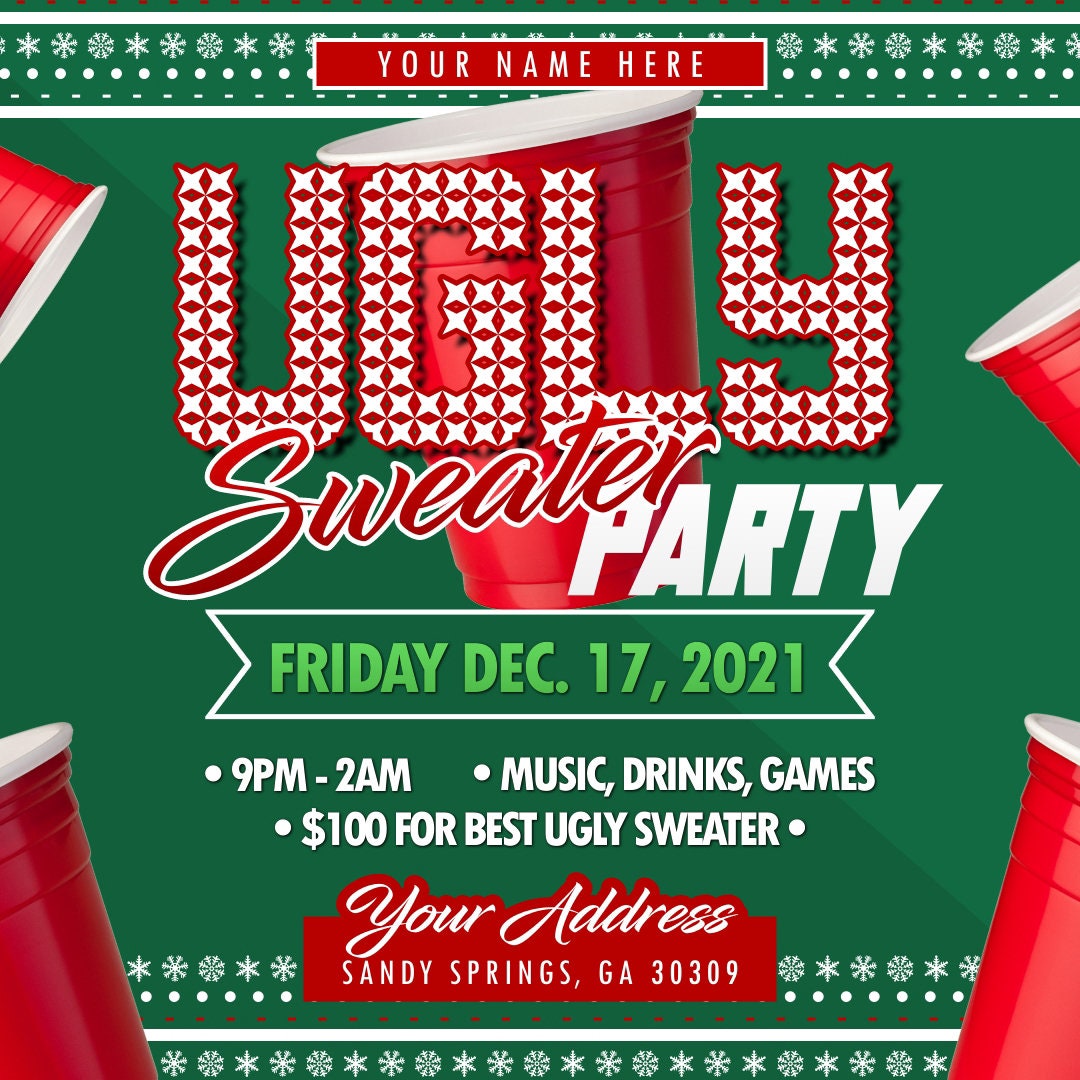 Ugly Sweater Christmas Party Flyer Editable Template
