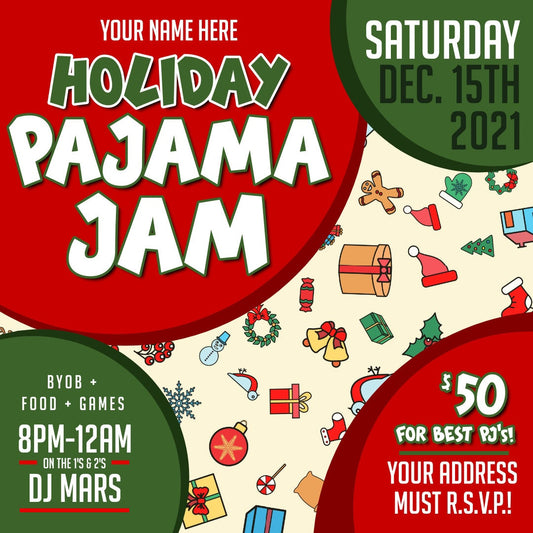 Holiday Pajama Jam Party Invitation – Editable Corjl Template