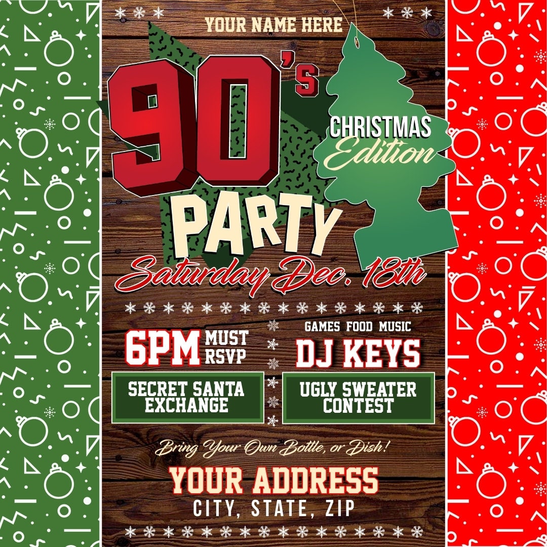 90's Party Flyer Editable Template (Christmas Edition)