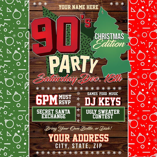 90s Christmas Party Invitation – Editable Template (Corjl Design)